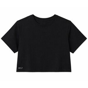 BYLT Premium Basics Essential Cropped Crew Black Women's Small Crop Tee NWT